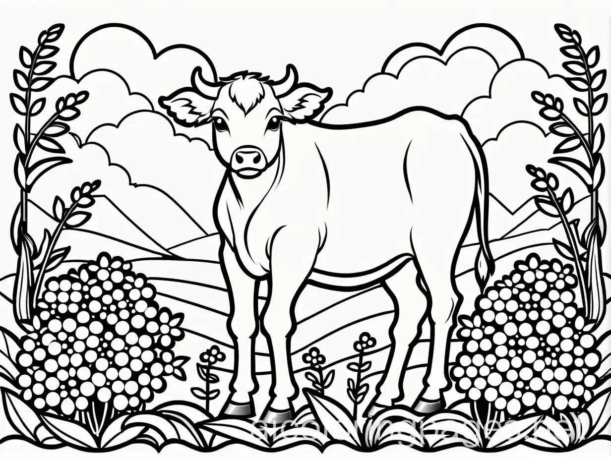 Curious-Calf-in-a-Garden-of-Flowers-Coloring-Page