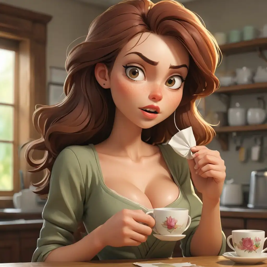 Cartoon-Woman-with-Deep-Dcollet-Pulling-Tea-Bag-from-Cup