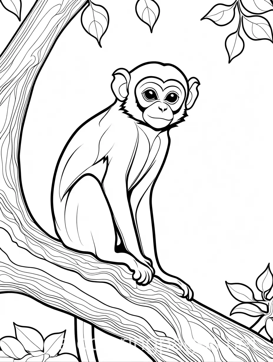 Capuchin-Monkey-Coloring-Page-with-Simple-Outlines-on-White-Background