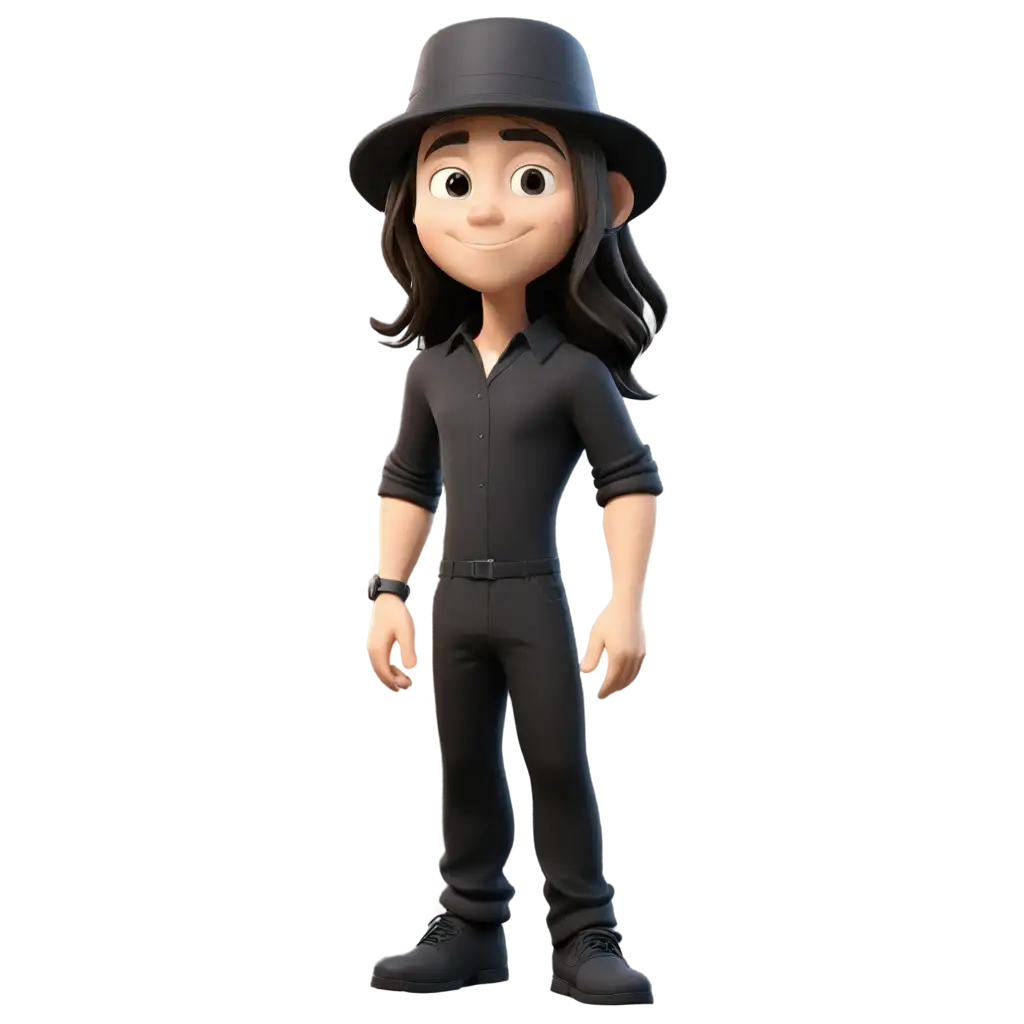 Cute-3D-Character-PNG-of-a-Man-with-Long-Hair-Hat-and-Black-Jumpsuit-for-Creative-Projects