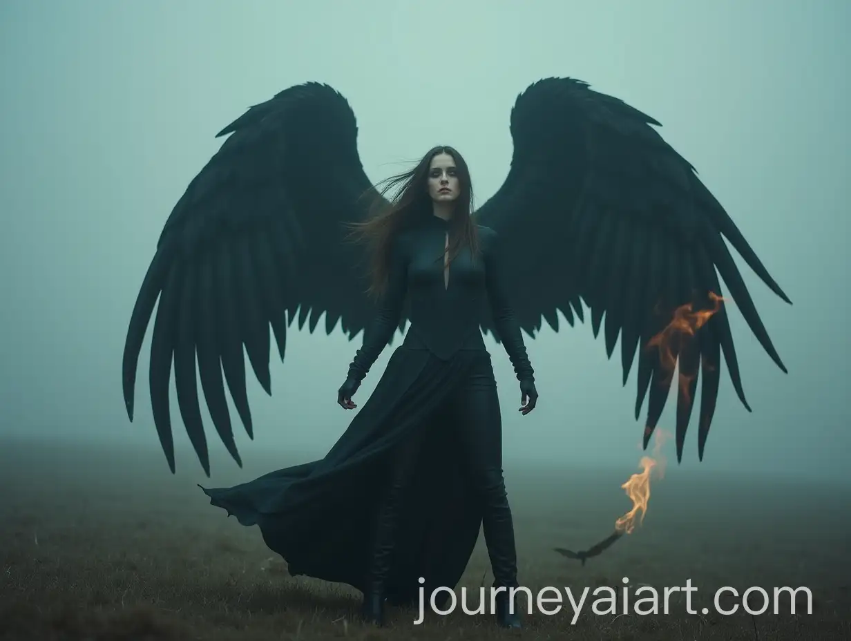 Dark-Angel-Woman-with-Obsidian-Burning-Wings-Standing-on-a-Foggy-Battlefield