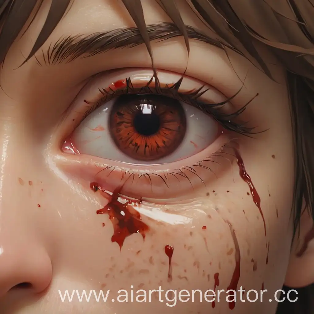 bleeding two brown eyes in direct shot anime style