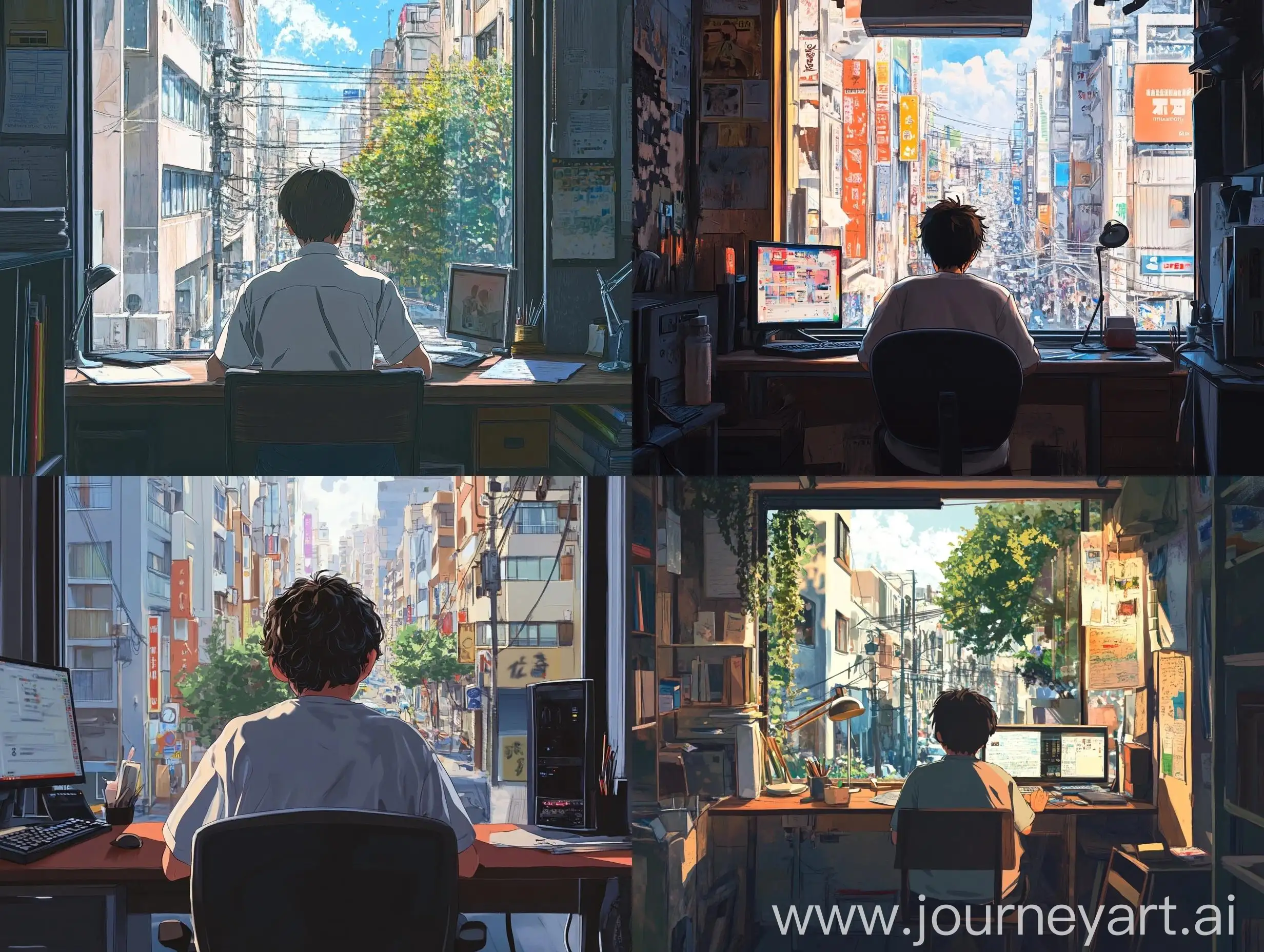 Anime-Boy-Sitting-at-Desk-Looking-Out-Window-in-Animation-Style