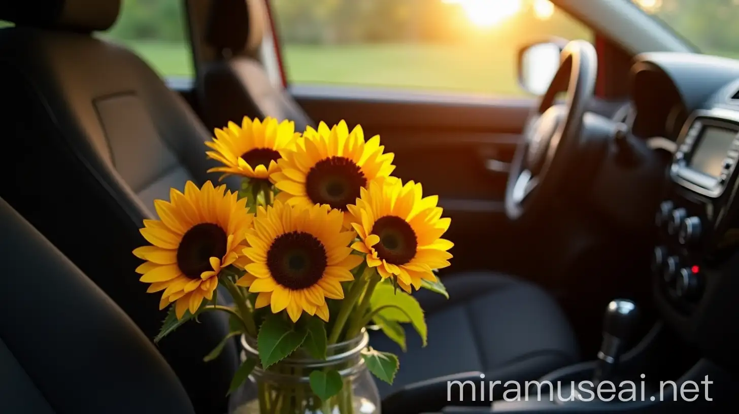 Bright Yellow Sunflowers in Suzuki Swift Car Interior