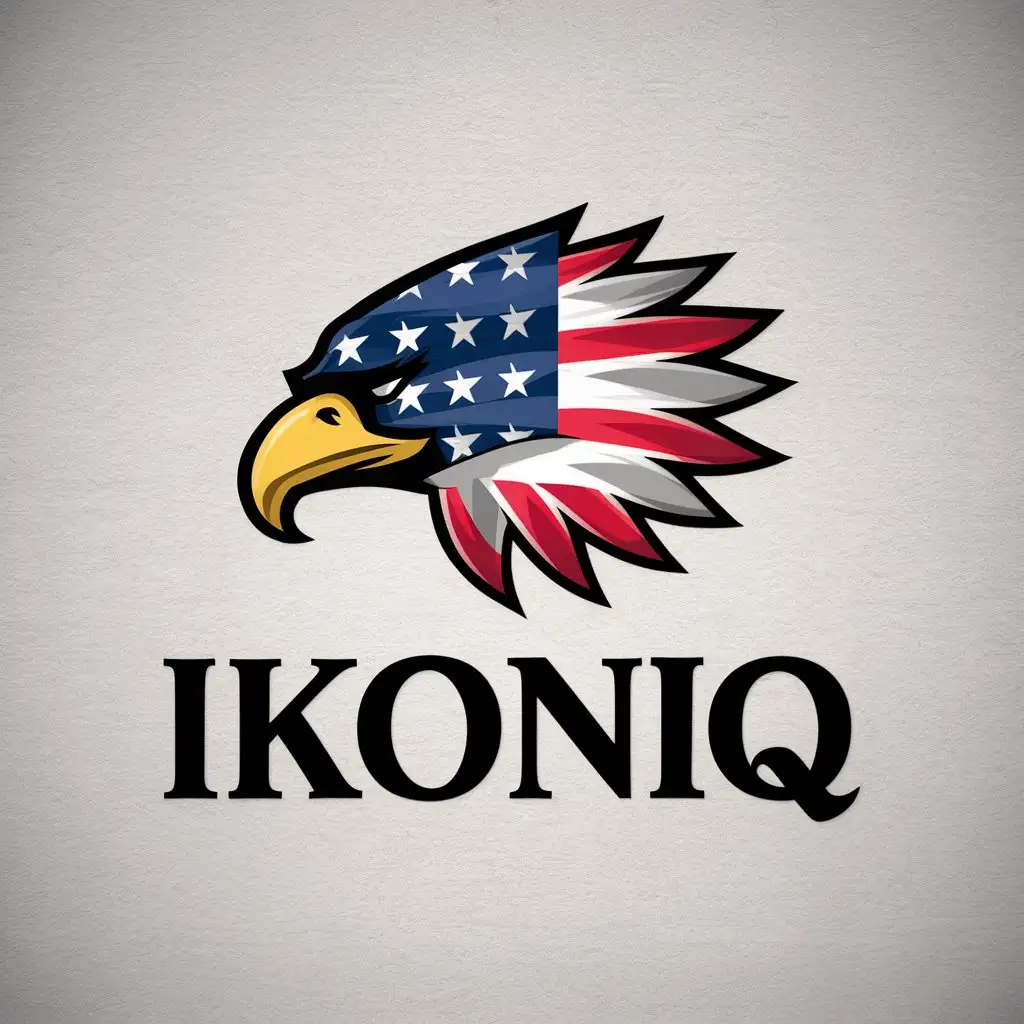 LOGO Design For IKONIQ Eagle Head with American Flag Feathers in Vector Design