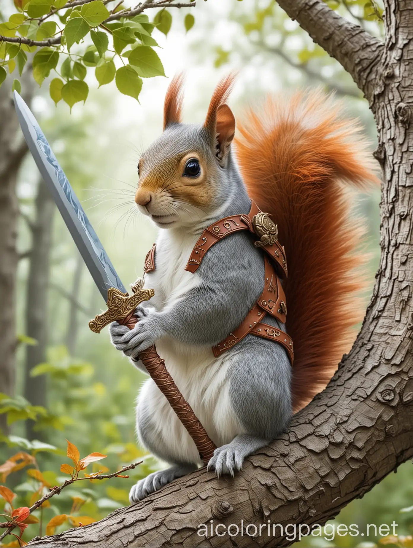 Fantasy-Squirrel-Hero-with-Sword-on-Tree-Branch