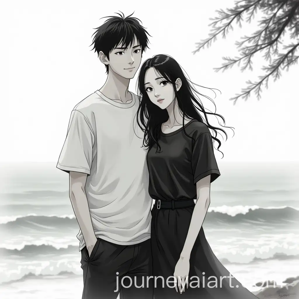 Young-Couple-by-the-Sea-in-Abstract-Sumie-Style-Portrait