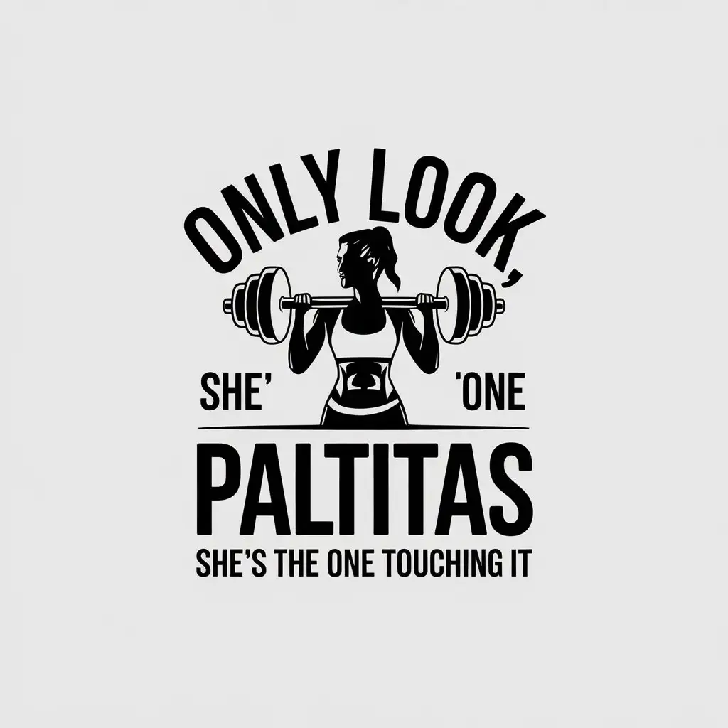 a vector logo design,with the text "Only look, she's the only one touching it", main symbol:Paltitas lifting weights,Minimalistic,be used in Sports Fitness industry,clear background