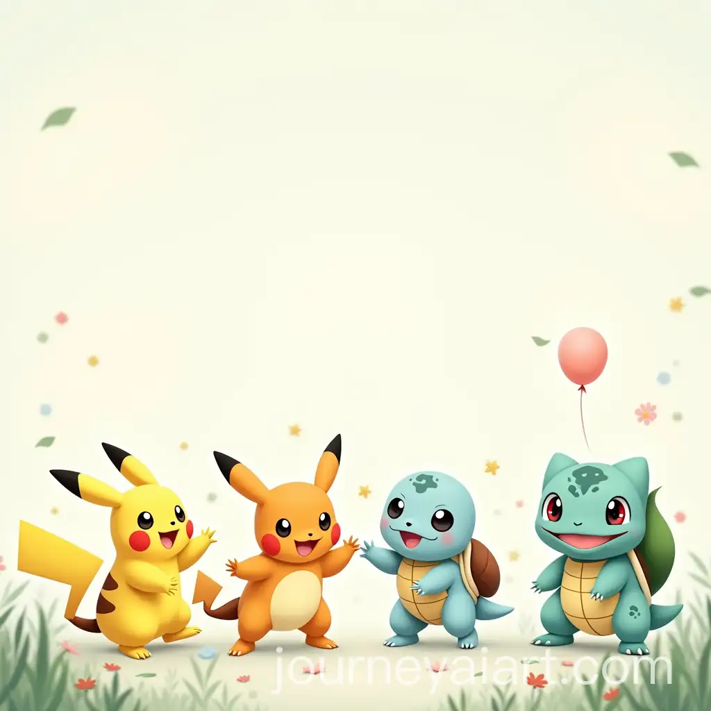 AI-Art-Prompt-ExpansionPokmonThemed-Childrens-Birthday-Album-Cover-with-Pikachu-Charmander-Squirtle-and-Bulbasaur
