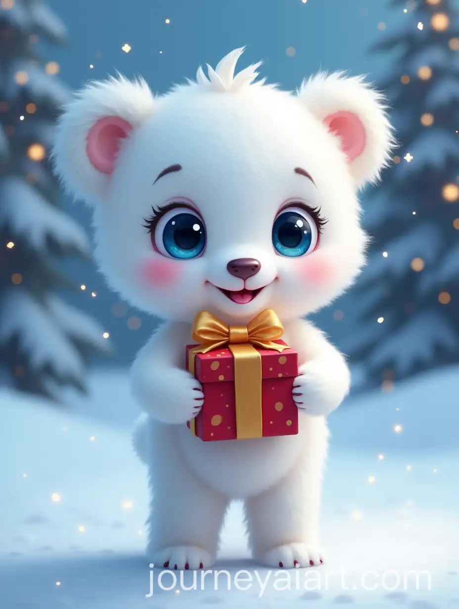 Charming-PixarInspired-White-Teddy-Bear-with-Gift-Box-in-Winter-Wonderland