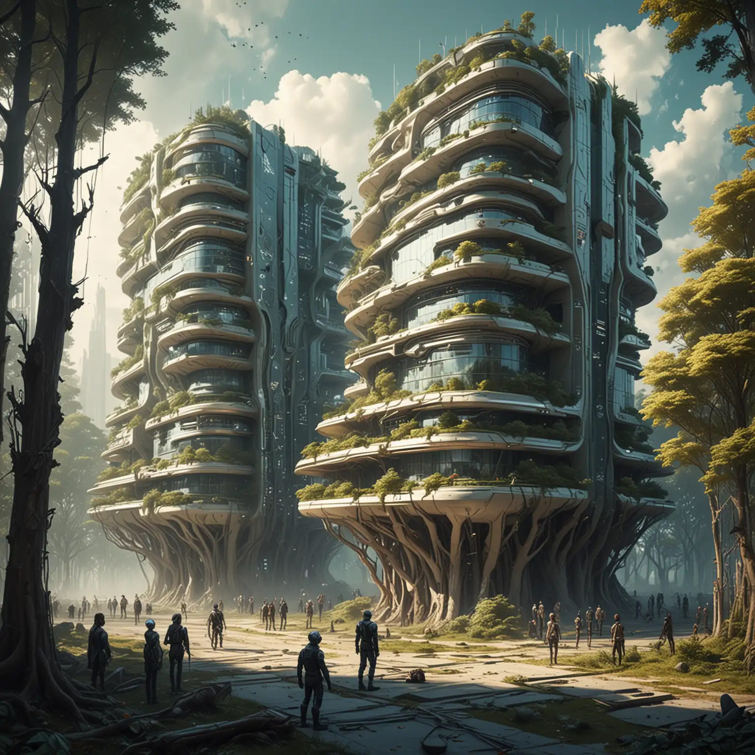 Futuristic-Cityscape-with-Tree-People-in-Detailed-Futurism