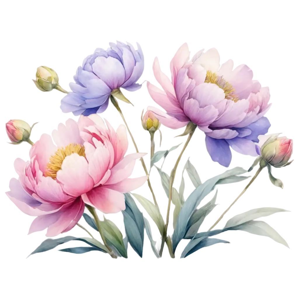 Stunning-PNG-Bouquet-of-Pink-and-Blue-Peonies-in-HyperRealistic-Watercolor-Style-with-Pastel-Shades