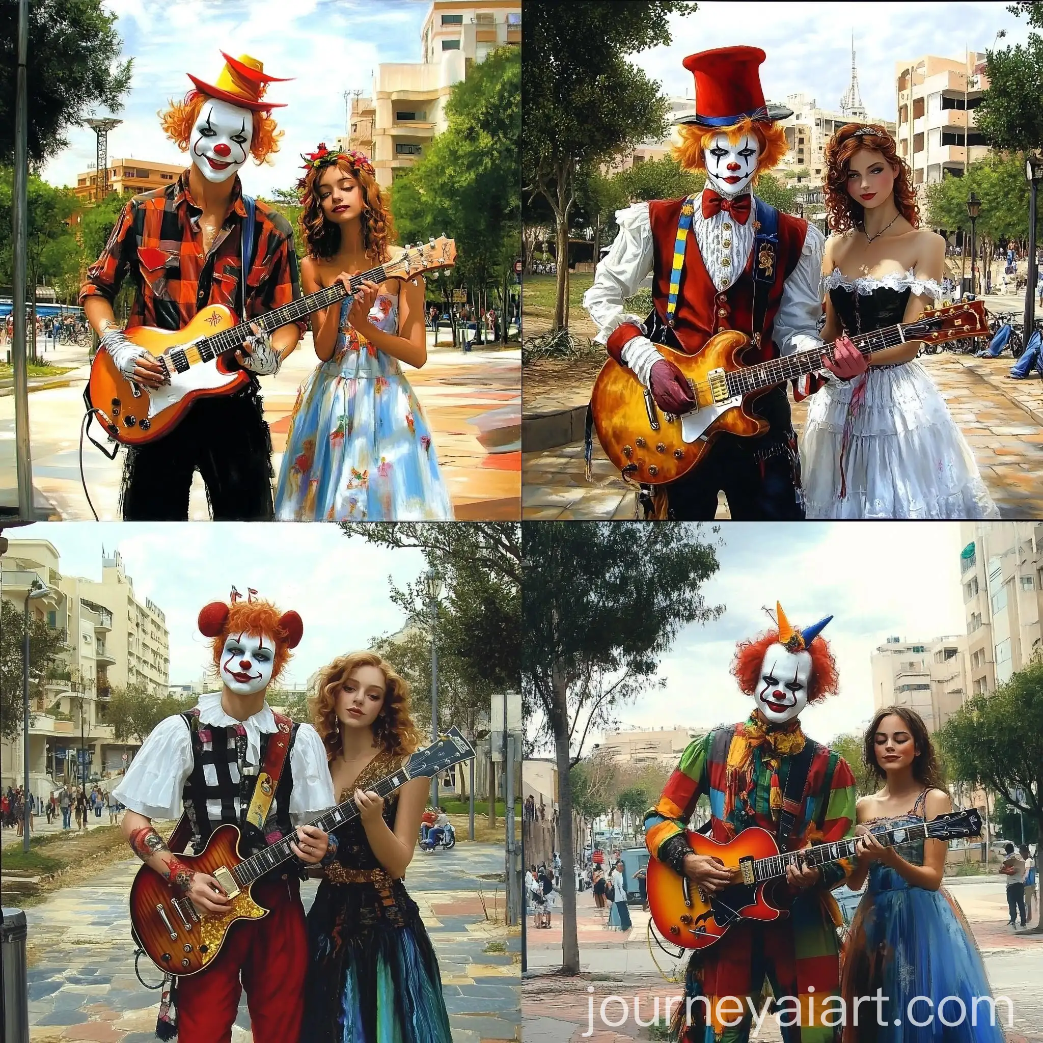 Ginger-ClownAngel-Playing-Electric-Guitar-in-Crowded-Street