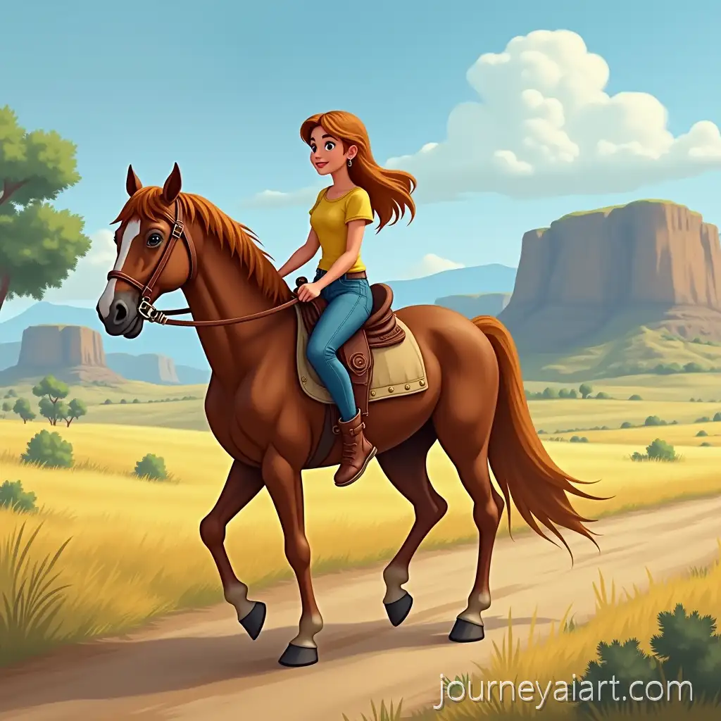 Young-Girl-Riding-Horse-Backwards-in-DisneyStyle-Adventure-Scene