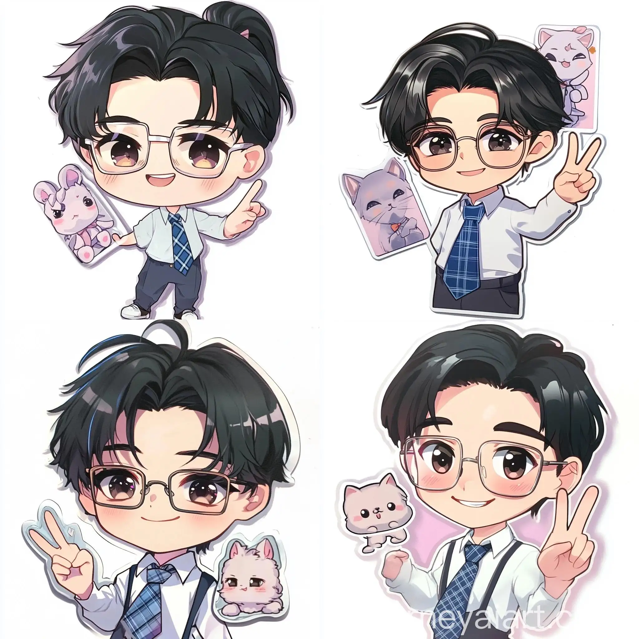 Cheerful-Male-Figure-in-Formal-Attire-Showing-Peace-Sign