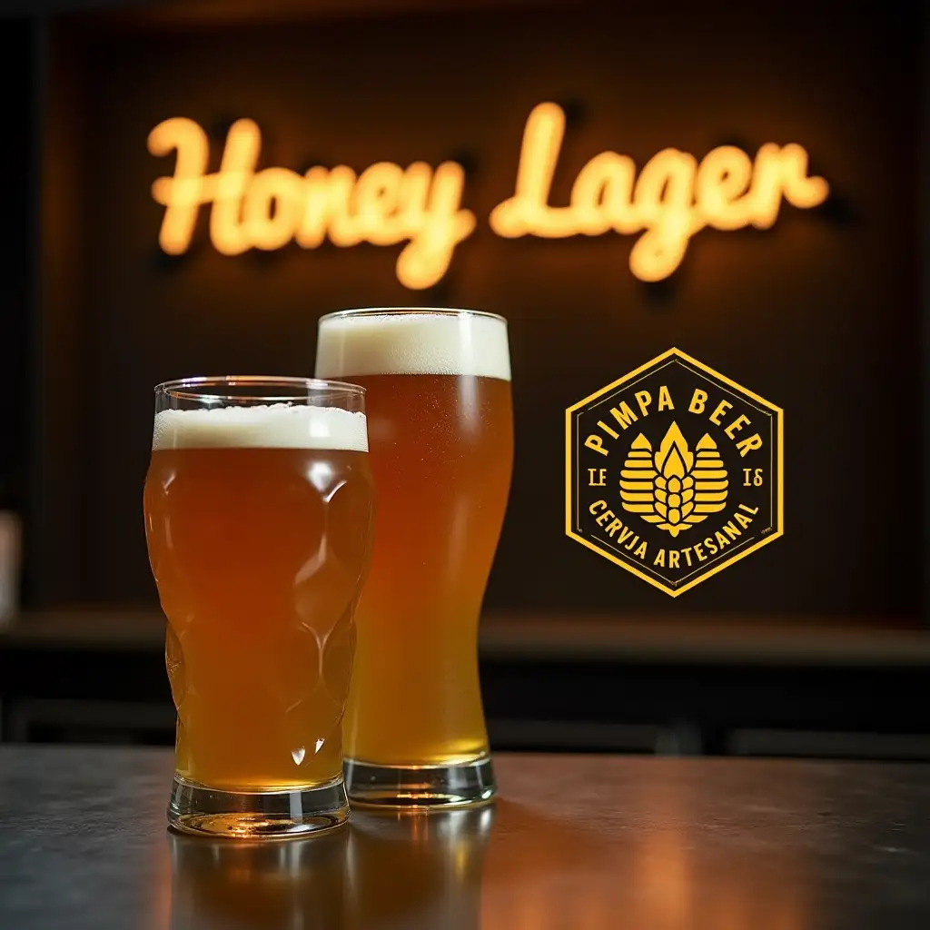 Honey-Lager-Craft-Beer-CloseUp-with-Vintage-Sign-and-Beehive-Elements