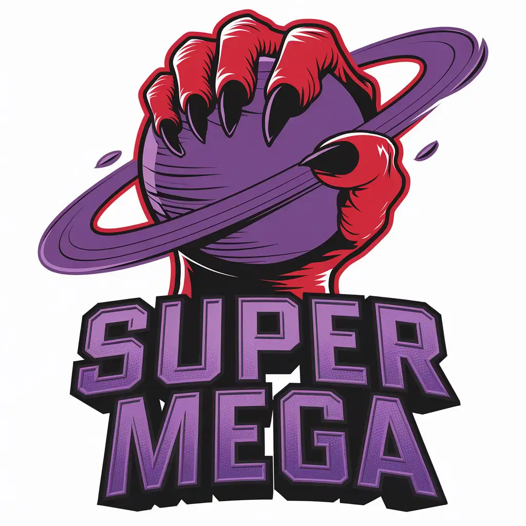 LOGO Design for SUPER MEGA Large Monster Hand Gripping Planet with Minimalistic Style