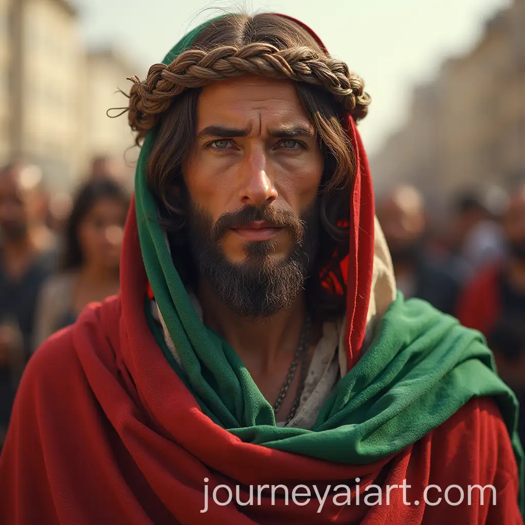 Jesus-Christ-Wearing-Palestinian-Scarf-in-Traditional-Setting