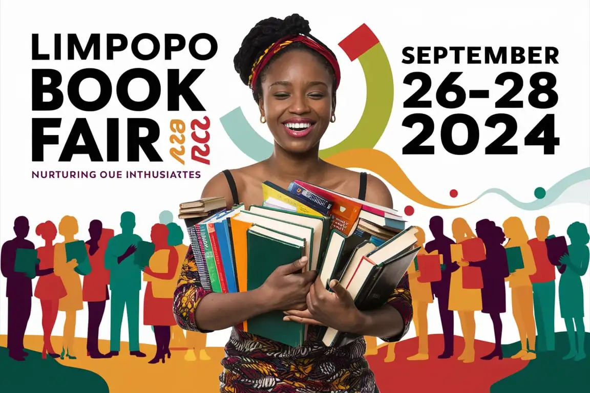 African Woman Excitedly Sharing Books at Limpopo Book Fair 2024