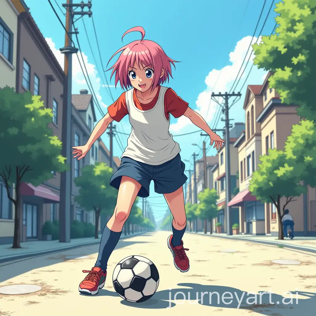 Sakura-Haruno-in-Manga-Style-Playing-Football-on-the-Street