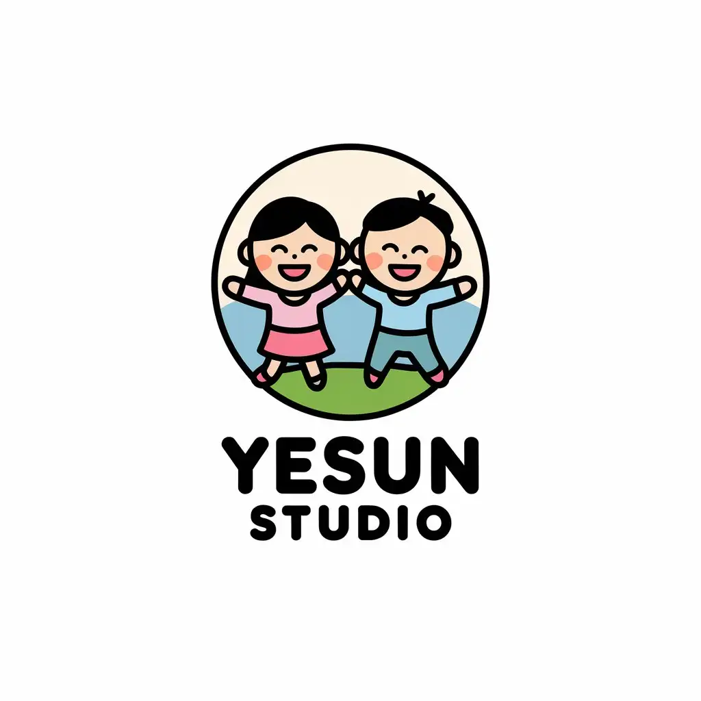 LOGO Design for Yesun Studio Sister and Brother Happy Playing with a Clear Background