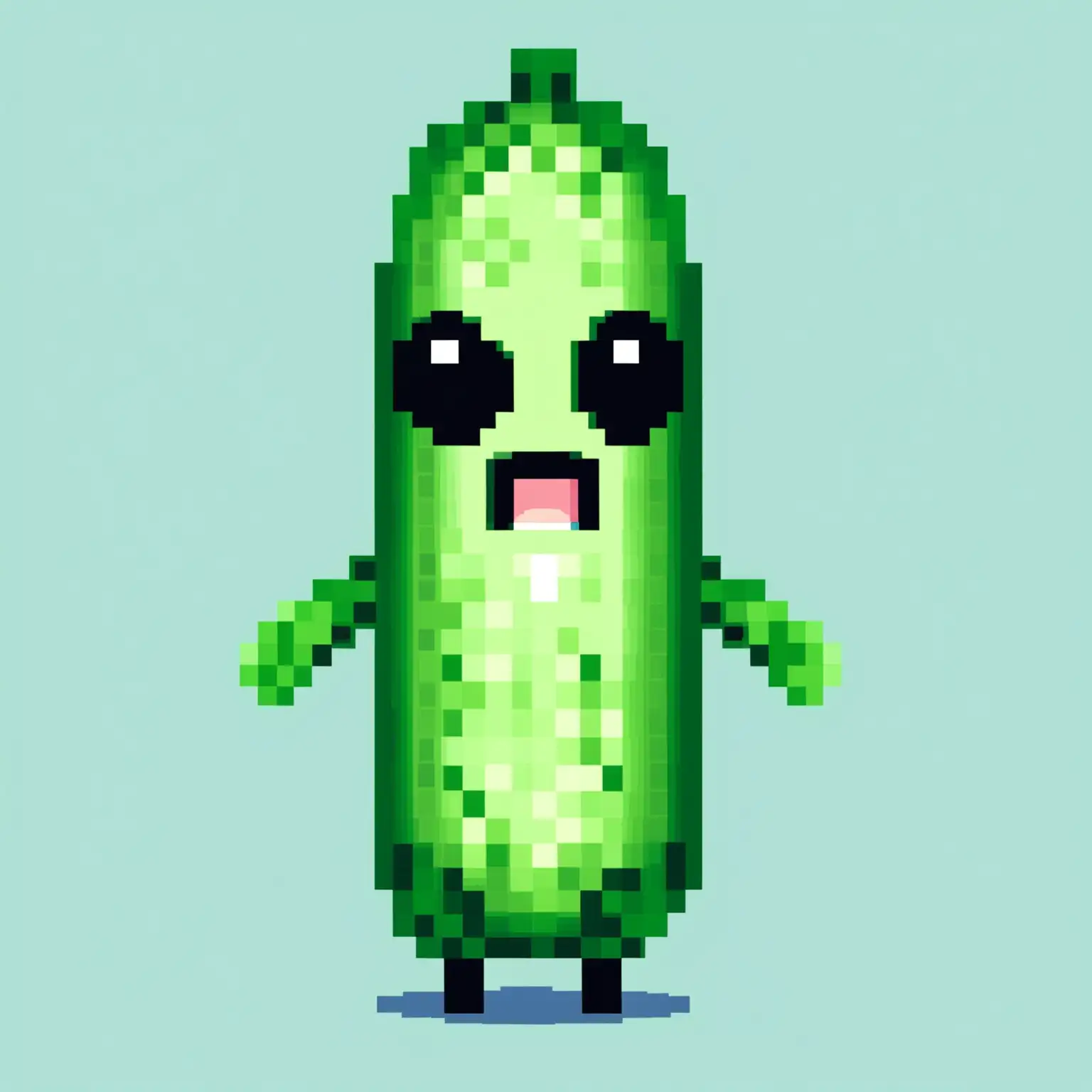 Whimsical Heavily Pixelated Green Cucumber Character