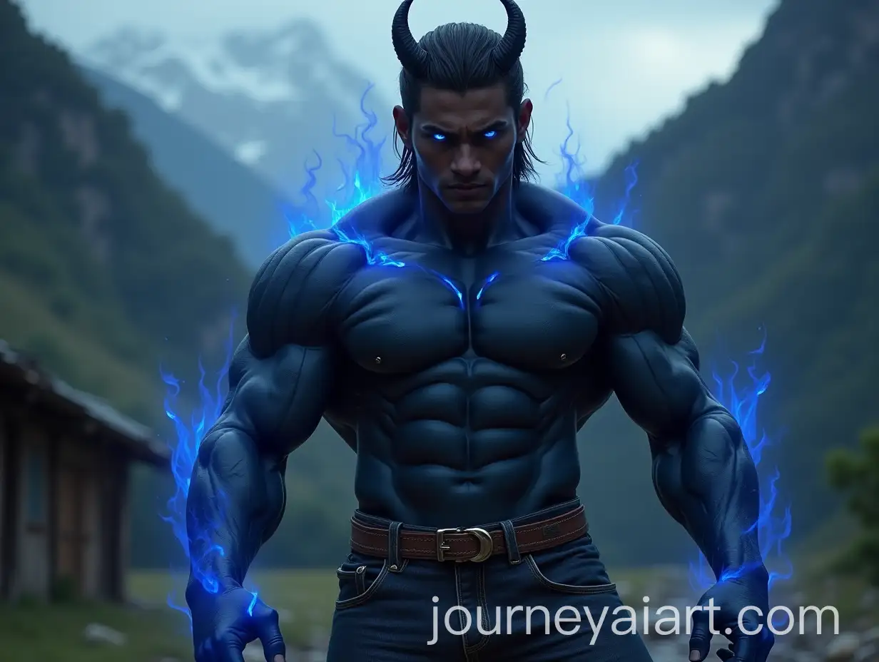 Serious-DarkSkinned-Warrior-in-Abandoned-Mountain-Village