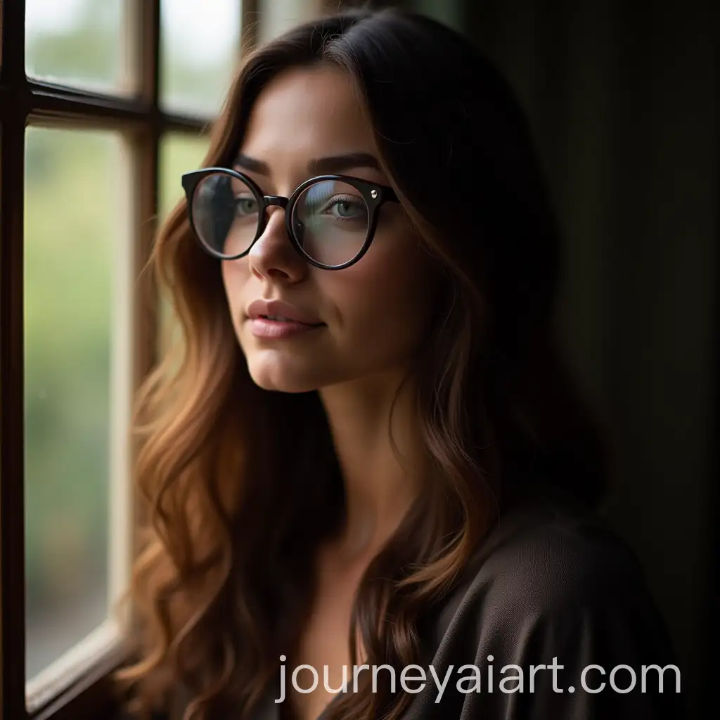 Woman-with-Long-Brown-Hair-and-Glasses-in-Natural-Light-from-Window