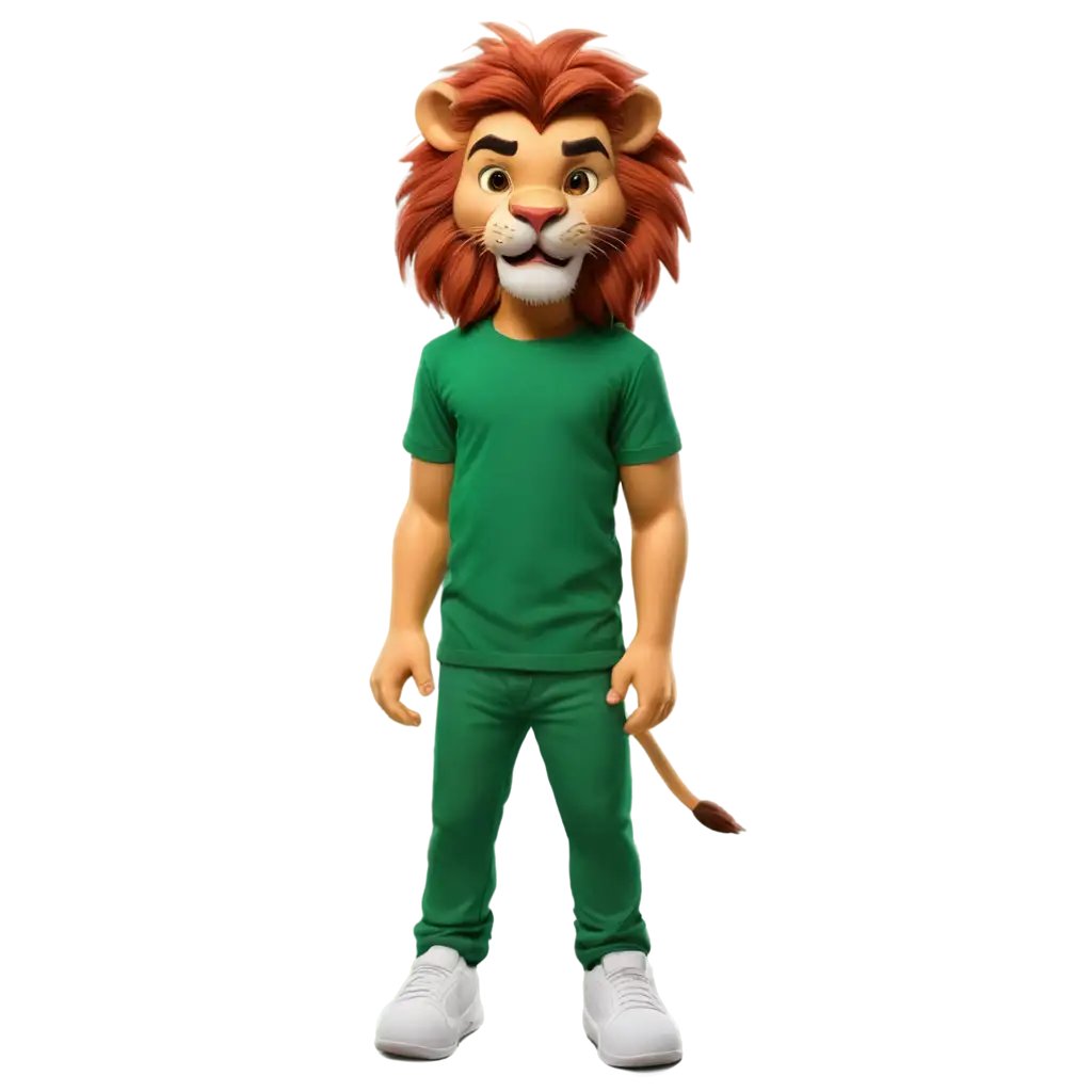 Lion-Wearing-Green-TShirt-and-Red-Pants-PNG-HighQuality-Transparent-Image-for-Creative-Projects