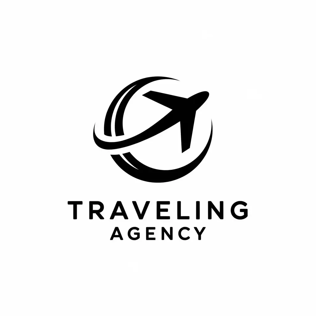 LOGO Design for Traveling Agency Modern Airplane Globe Symbol with Blue and White Color Scheme