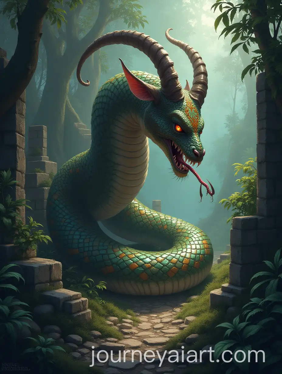 Terrifying-Hybrid-Creature-Venomous-Snake-and-Goat-Fusion-in-a-Jungle-Ruin