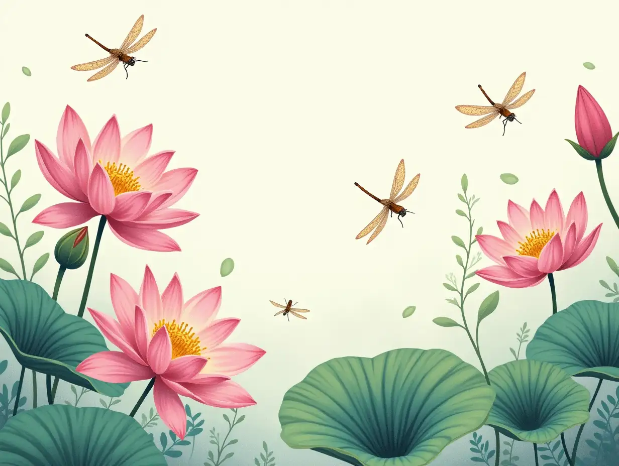 Serene-Illustration-of-Lotus-Flowers-and-Dragonflies