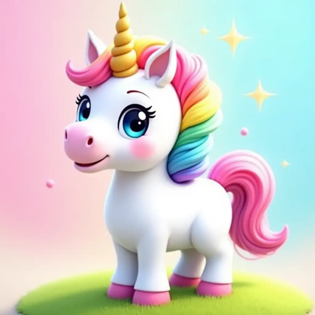 Whimsical-Cartoon-Unicorn-with-Rainbow-Mane-and-Golden-Horn