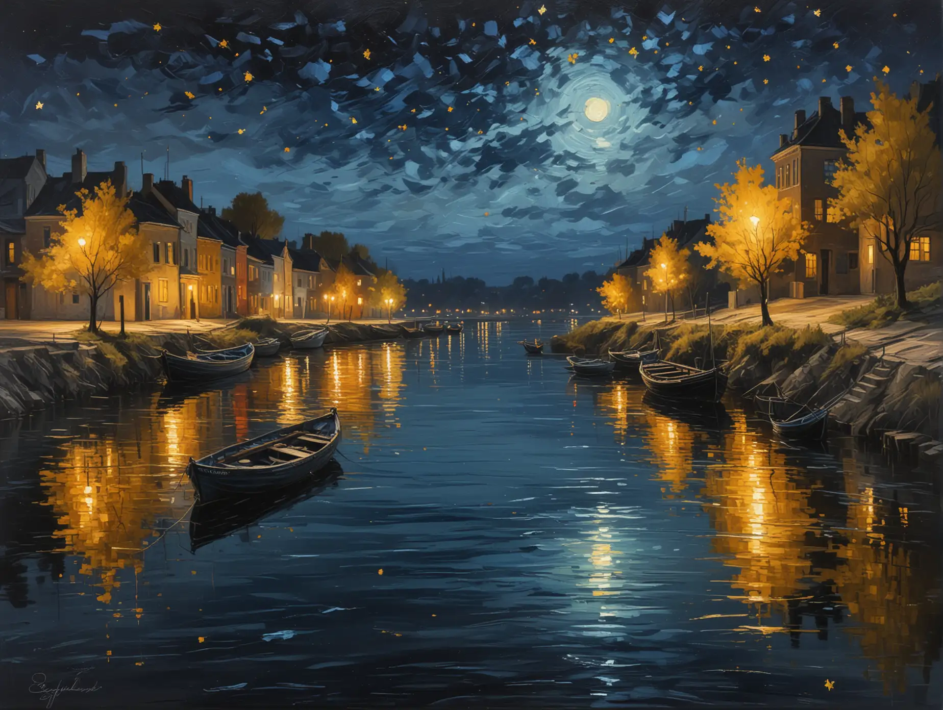 Tranquil-Riverside-Night-with-Glowing-Stars-and-Soft-Reflections