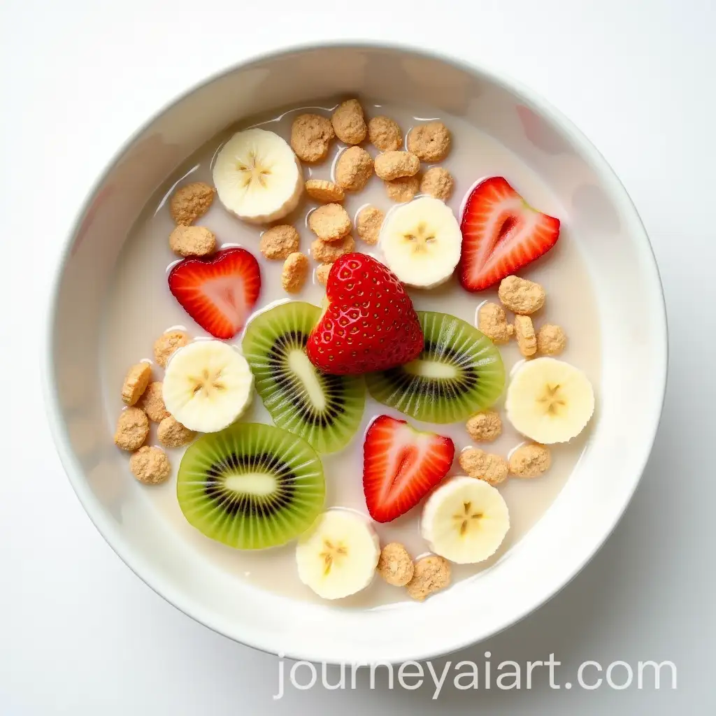 Delicious-Bowl-of-Cereal-with-Banana-Kiwi-Strawberry-Slices-and-Milk-in-MidAir