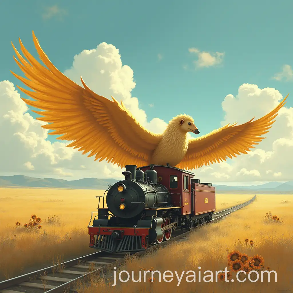 Person-with-Golden-Wings-Riding-a-Train-Through-the-Sky