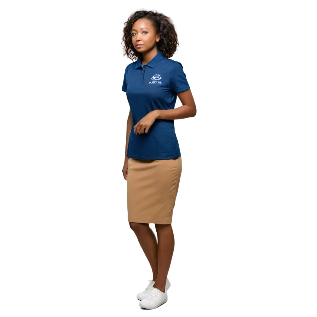 PNG-Image-of-African-Woman-in-Kwela-Corporate-Uniform-Featuring-Navy-Golf-Shirt-with-Logo-in-Shopping-Mall