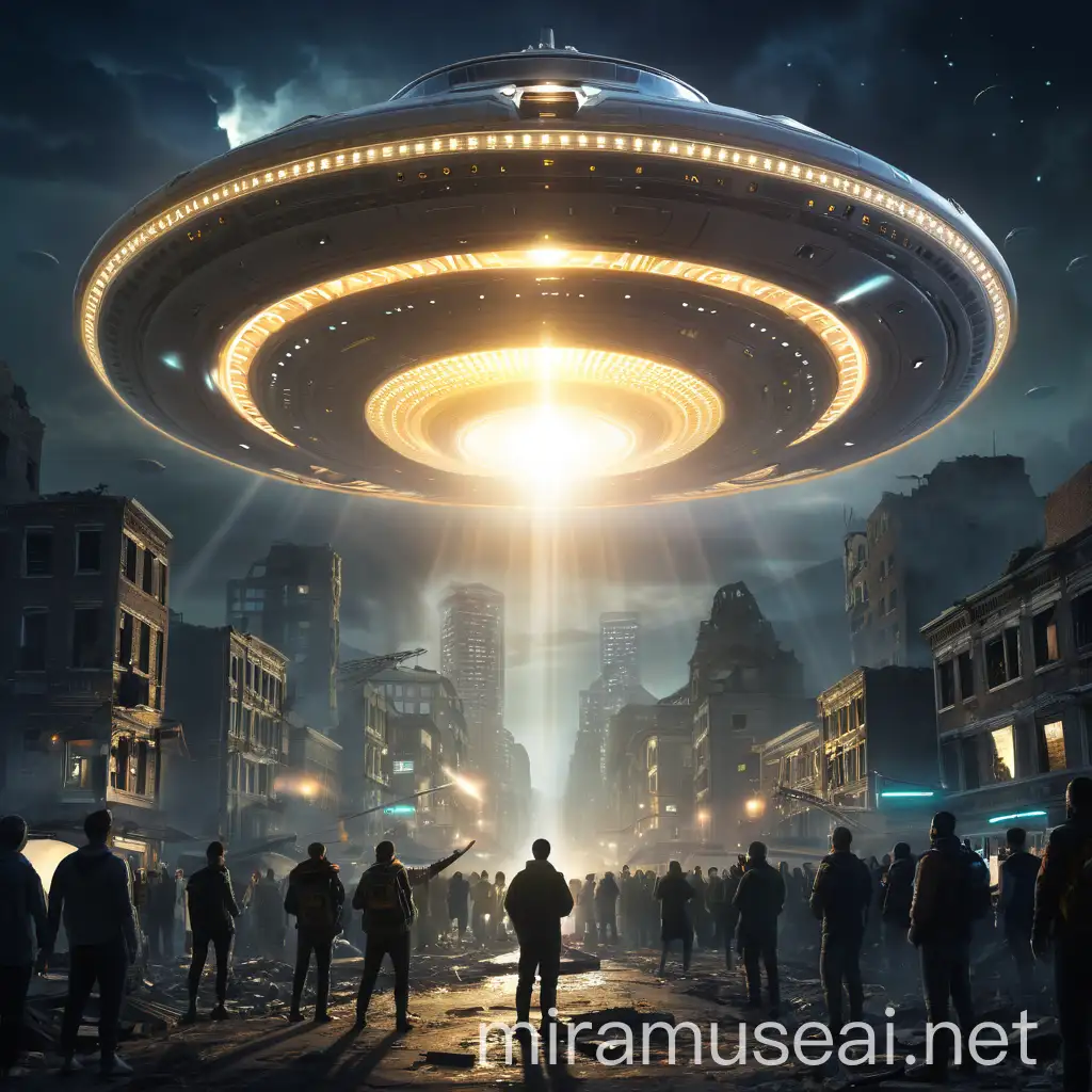 PostApocalyptic City Welcomed by Ethereal UFO Arrival