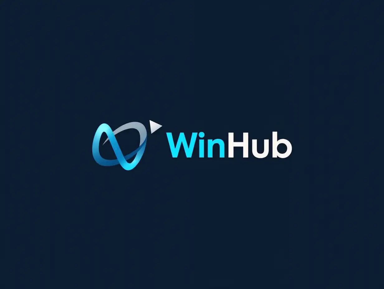 Design a stylish and modern logo with bold and professional font, prominently featuring the word 'WinHub,' incorporating elements related to supply chain consulting, being simple yet sophisticated, using blue, black, or metallic tones to convey professionalism and trust, including dynamic and flowing elements to reflect the efficiency and connectivity of supply chains, ensuring visual balance, scalable for various platforms (business cards, websites, signage), and aligning with modern design trends.