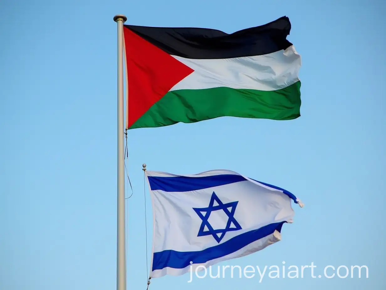 Flag-of-Palestine-and-Israel-Fluttering-Together-in-the-Wind