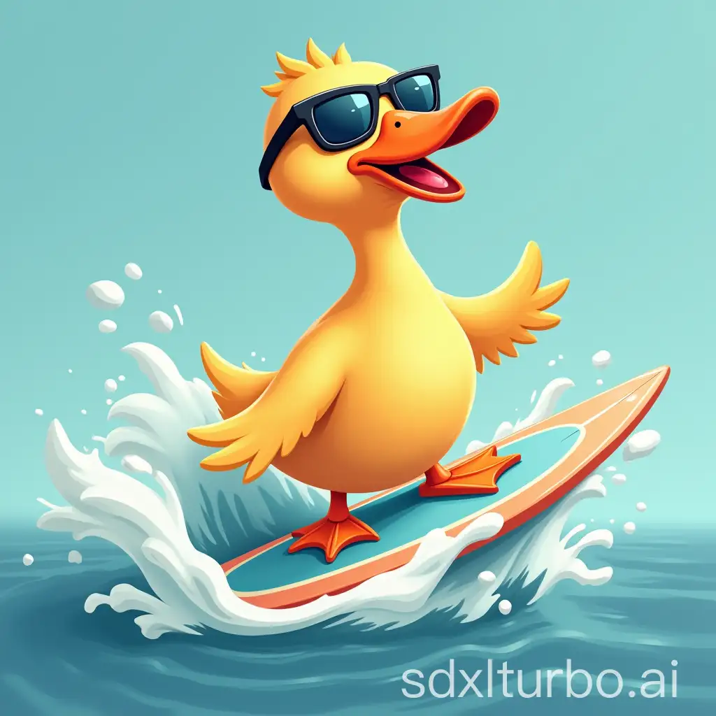 Surfing duck with sunglasses