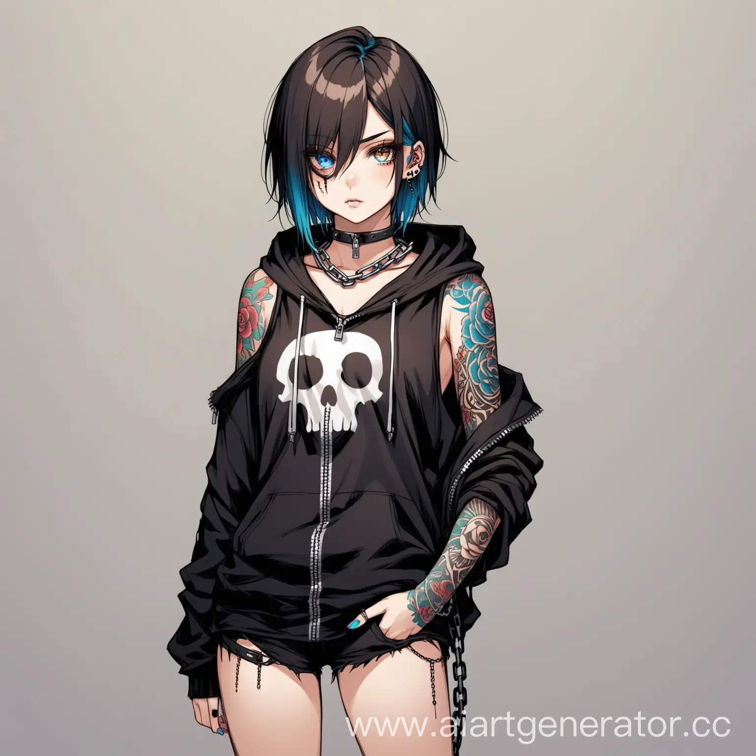 Young-Woman-with-Heterochromia-Eyes-and-Skull-Tattoo-in-Black-Hoodie