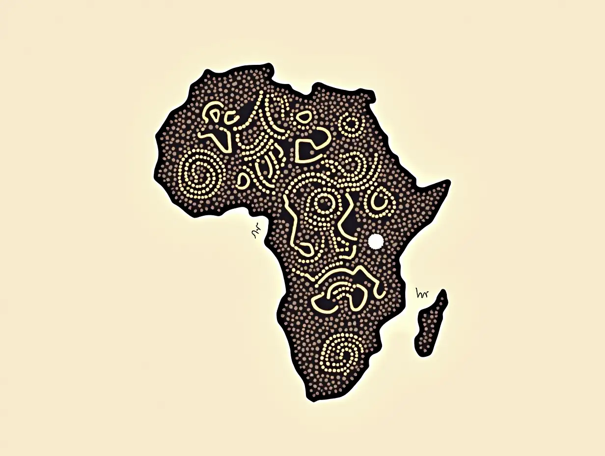 African continent outline with intricate patterns on a neutral background, highlighting cultural heritage and artistic expression