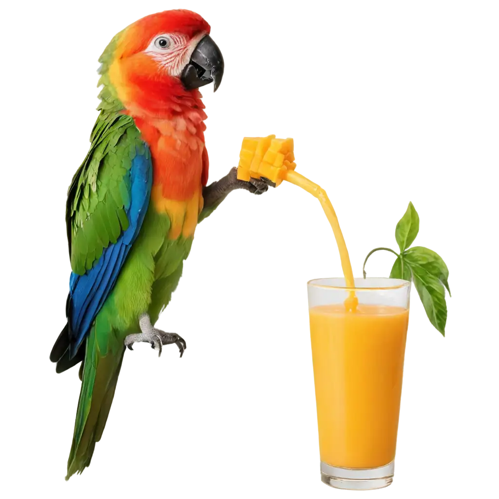 a parrot sip mango juice