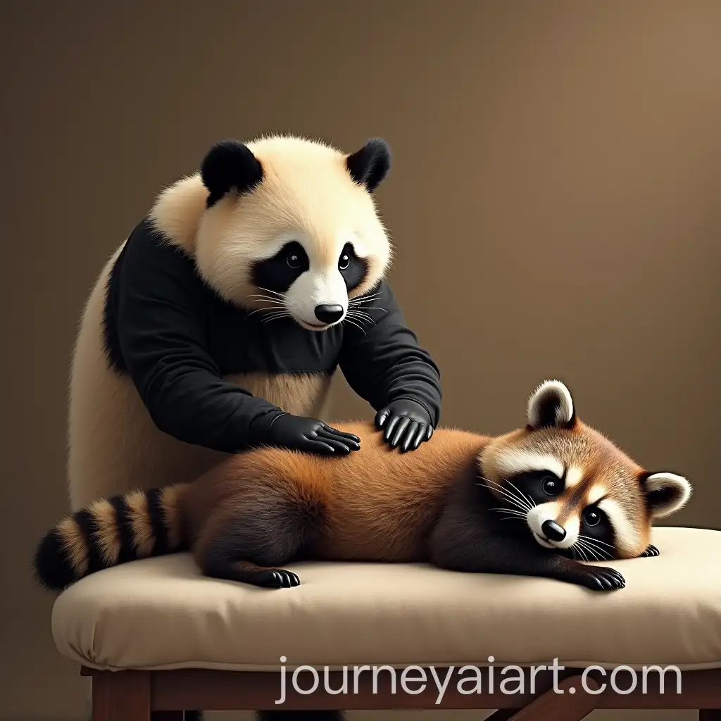 Masseur-Panda-Giving-a-Massage-to-a-Raccoon-on-a-Massage-Table