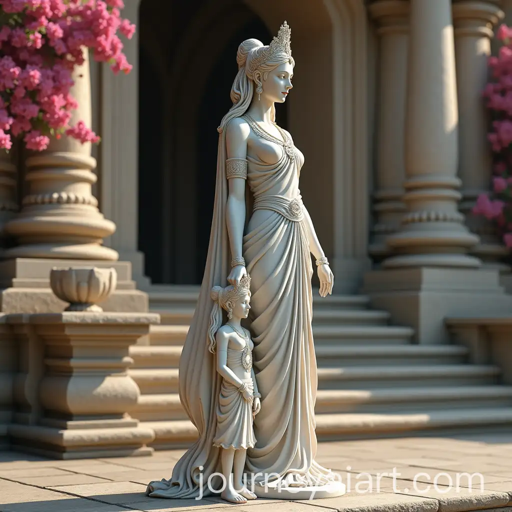 Divine-Woman-and-Child-Statue-onAI-Art-Prompt-Expansion-Ancient-Temple-Steps-with-Regal-Indian-Attire-and-Marble-Sculpting