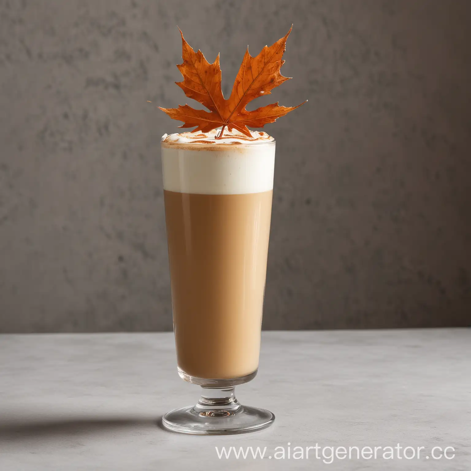 Latte-in-Tall-Narrow-Glass-with-Maple-Leaf