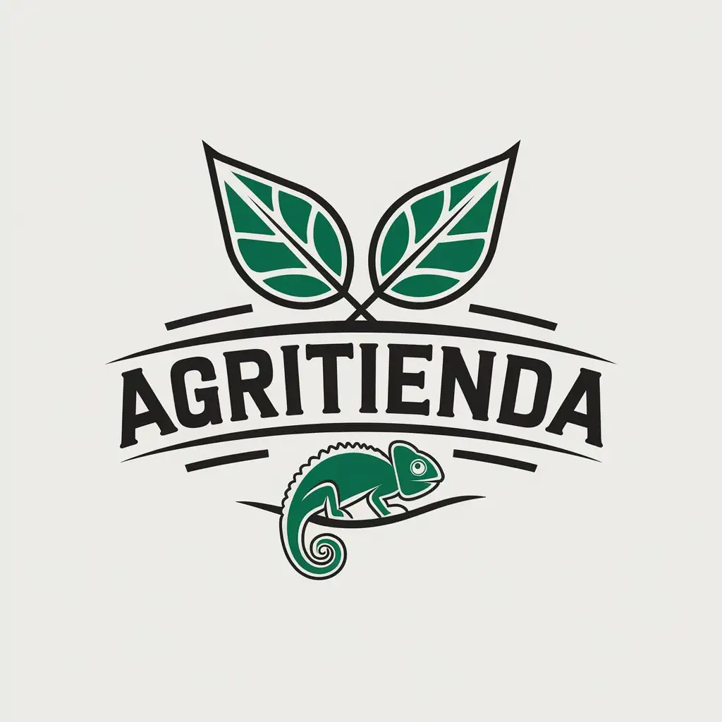 LOGO Design for AgriTienda Green Leaves Chameleon Symbol with Clear Background