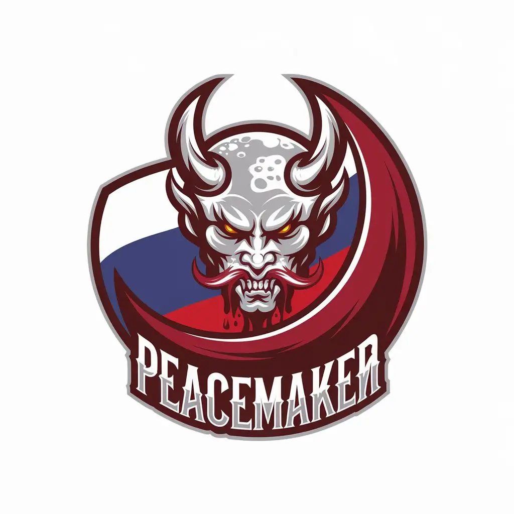 LOGO Design for Peacemaker Vector Logo Featuring Moon Blood Demon with Russian Flag Elements