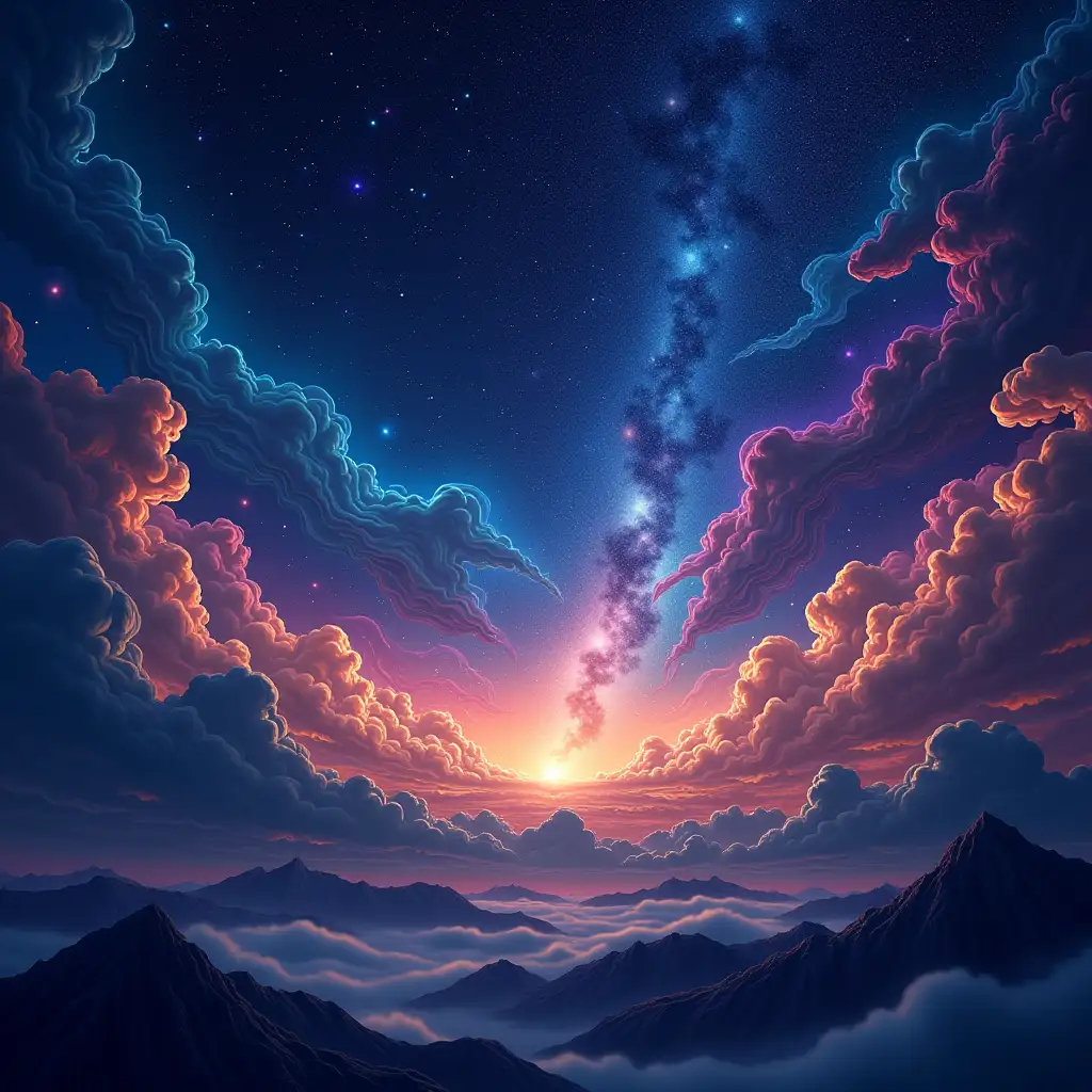 Stunning-SpaceInspired-Phone-Background-with-Fiery-Clouds-and-Distant-Mountain-Peaks